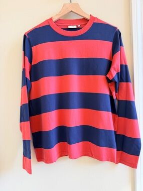 Clare V Long Sleeve Tee - Vintage Poppy/Navy Rugby Stripe $145